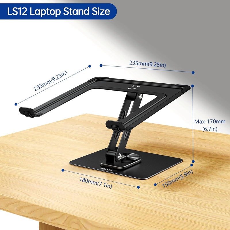 BESIGN LS12 Laptop Stand with 360° Rotating Base, Ergonomic Adjustable Notebook Holder, Riser Holder Computer Stand Compatible with Air, Pro, Dell, HP, Lenovo More 10-14" Laptops (Black) - Image 5